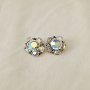 Vintage 1950's Clear Stone Clip On Earrings